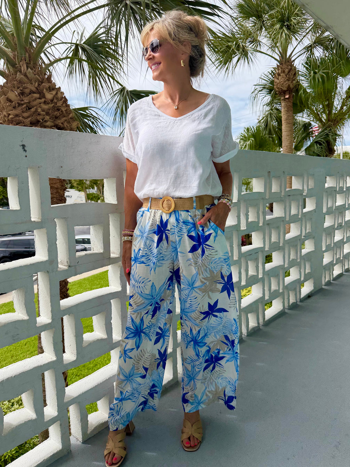 Italian Printed Pant With Belt | PA273