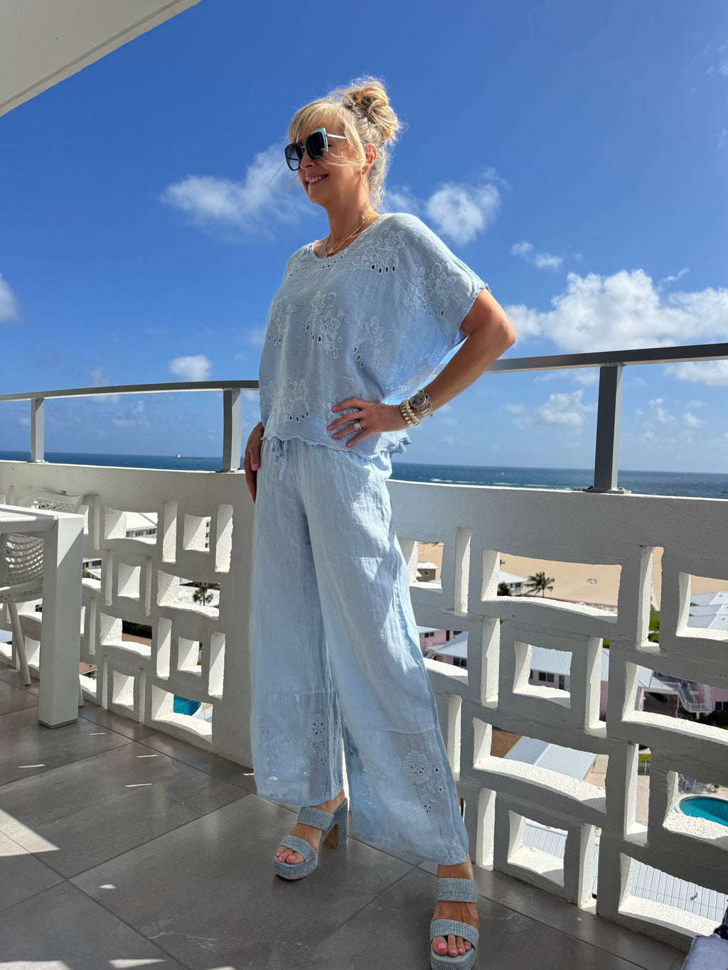 100% Linen Eyelet Detail Pant | PA268