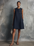 Esther – Linen Mini Dress with Gold Buttons