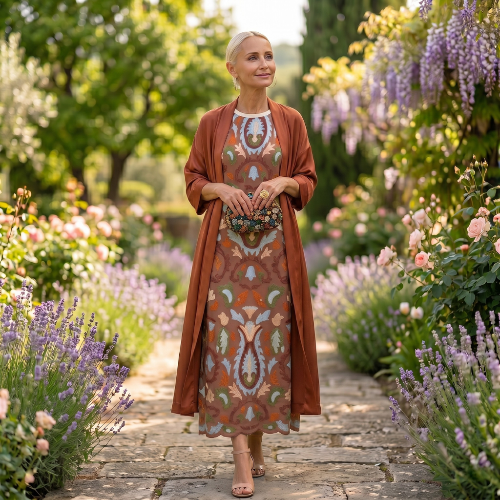 Daniella - Long Printed Dress with Coordinated Waistcoat
