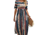 Lilou – Elegant Striped Tummy-Coverage Midi Dress