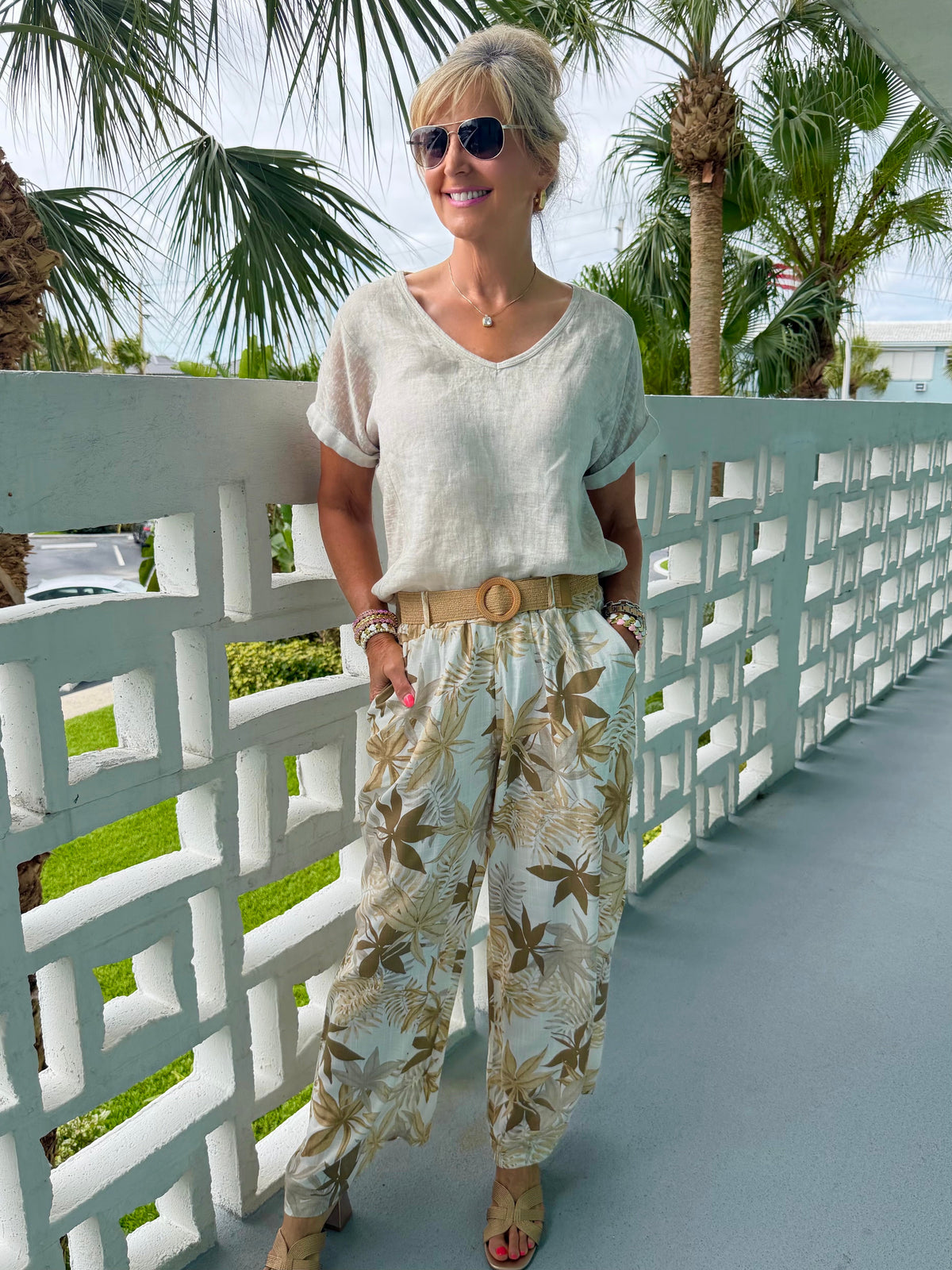Italian Printed Pant With Belt | PA273