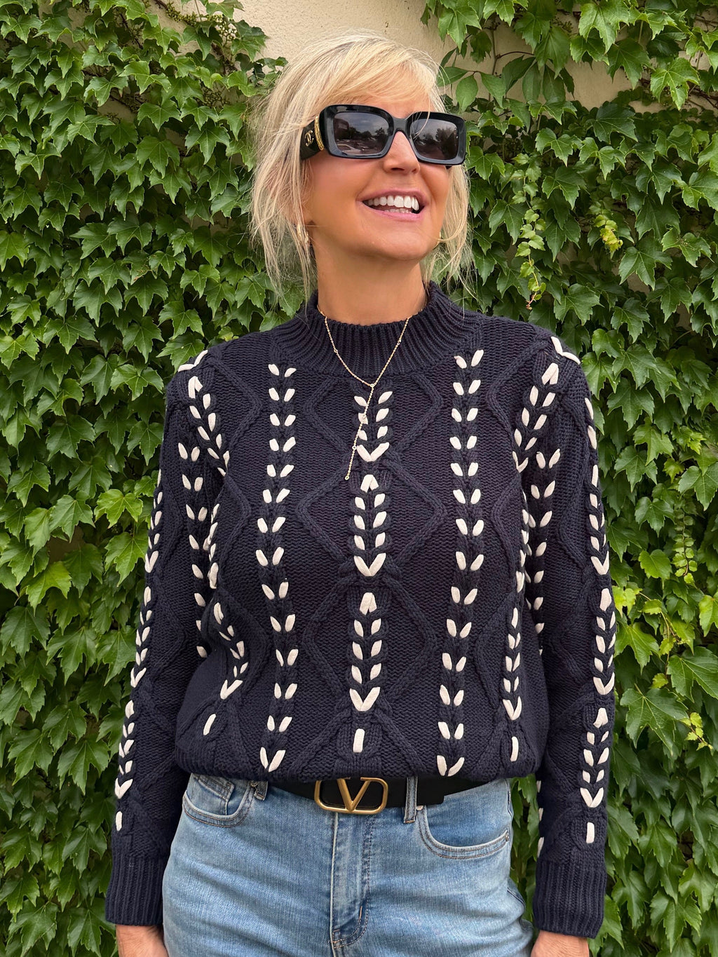 Contrast Cable Knit Sweater | SW262