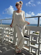 100% Linen Eyelet Detail Pant | PA268