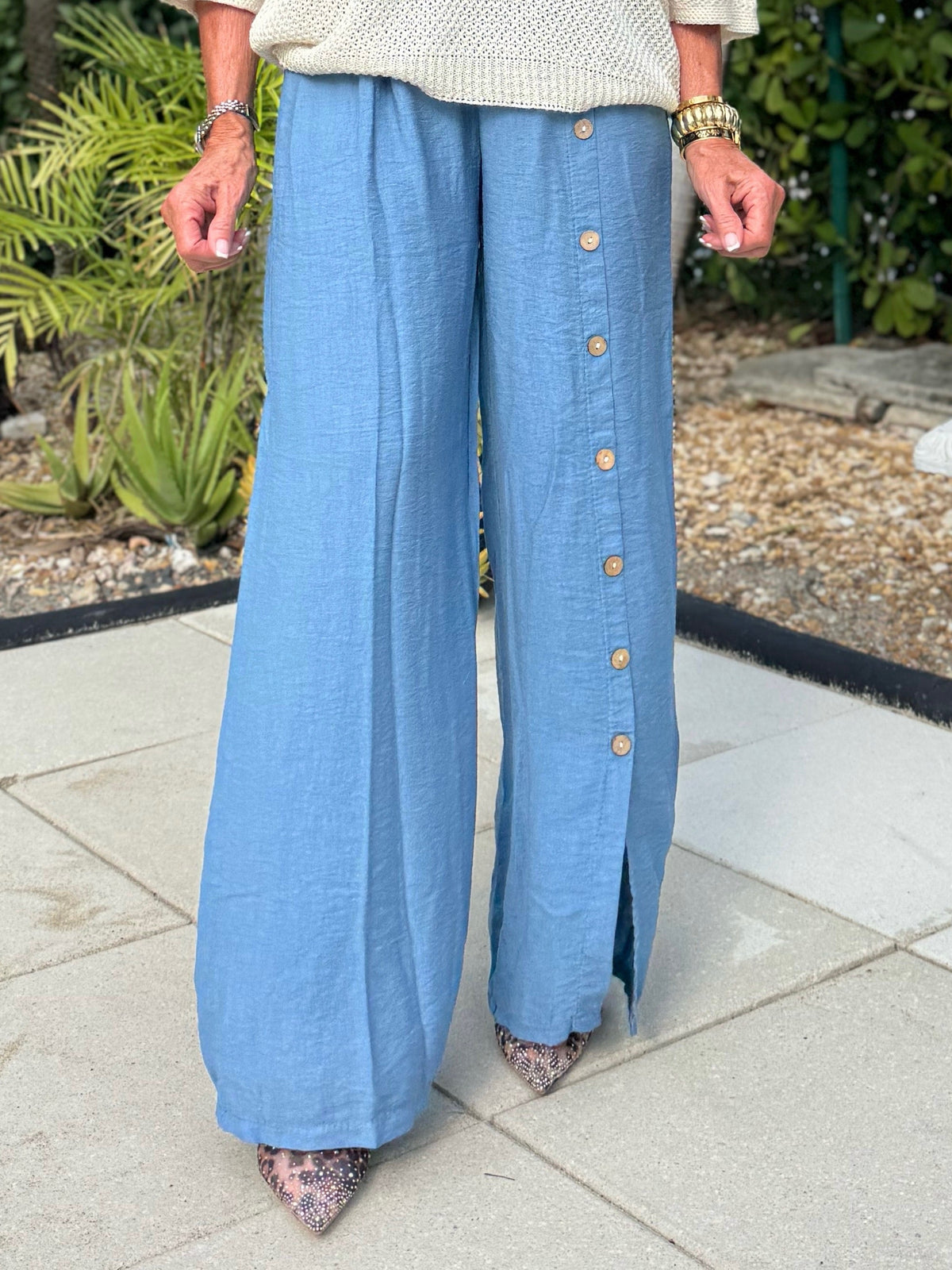 Stunning Italian Pant With Full Length Button Detail | PA271
