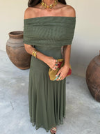 Eveline – Elegant Off-Shoulder Chiffon Maxi Dress