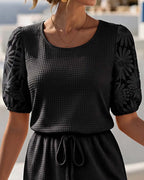 Nixi - Waffle Dress with Puff Sleeves