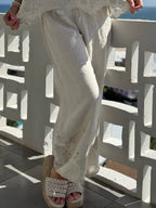 100% Linen Eyelet Detail Pant | PA268