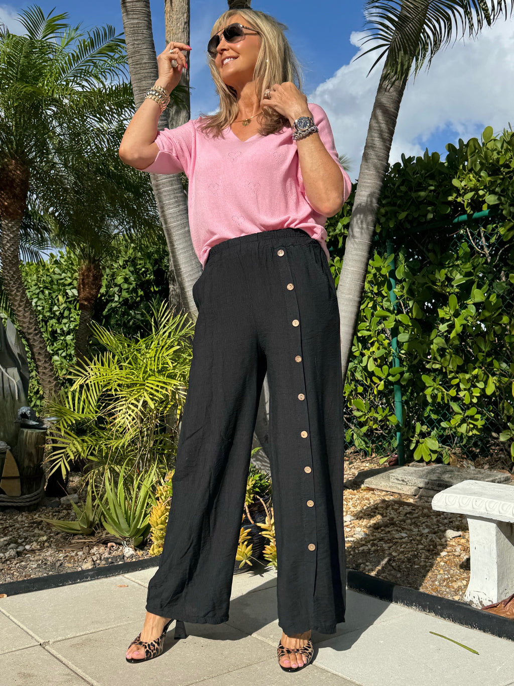 Stunning Italian Pant With Full Length Button Detail | PA271