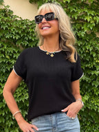 Soft Cotton Blend Top With Contrast Stitching | T350
