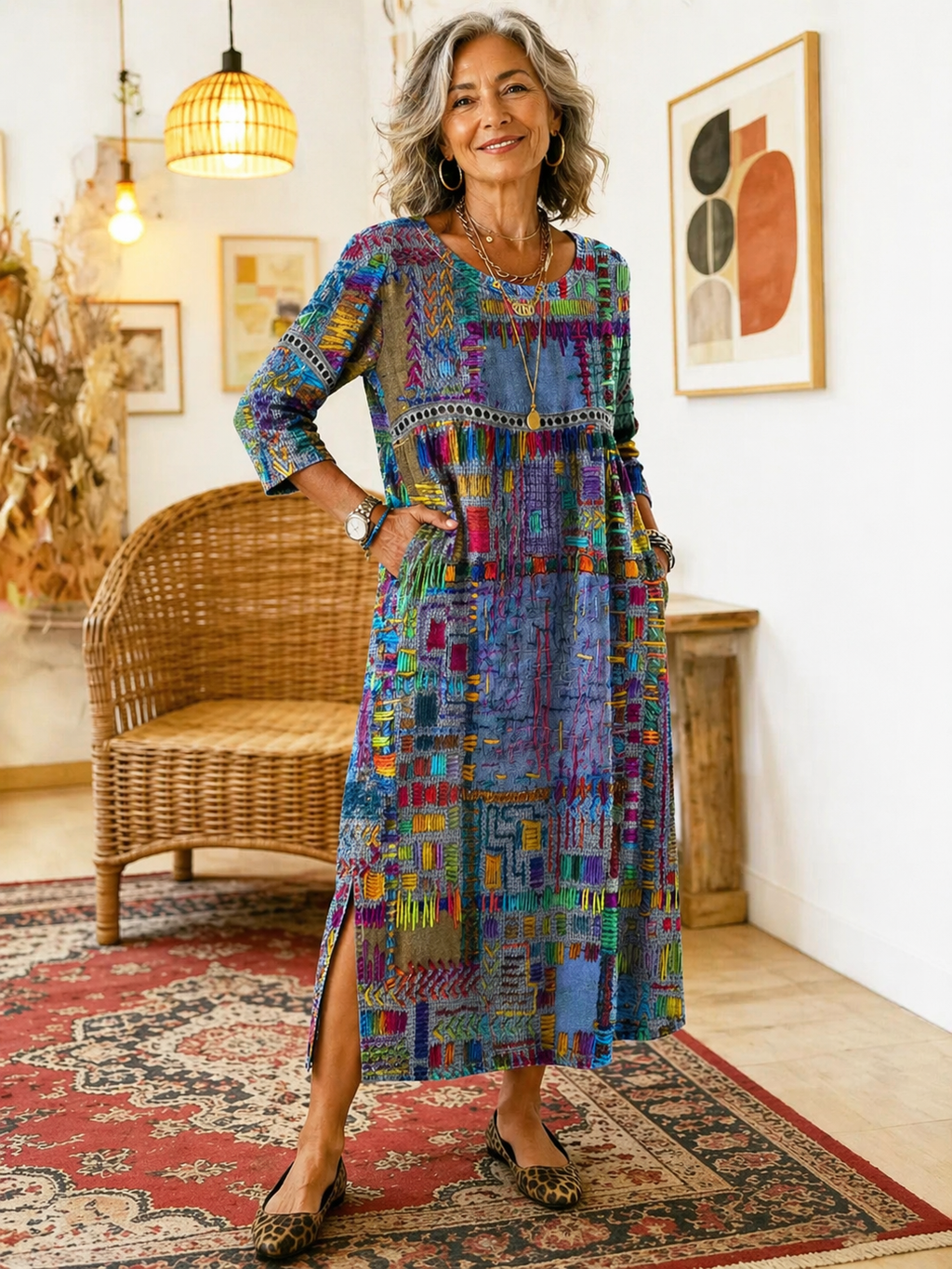 Thessaly - Ethnic Patchwork Denim Dress