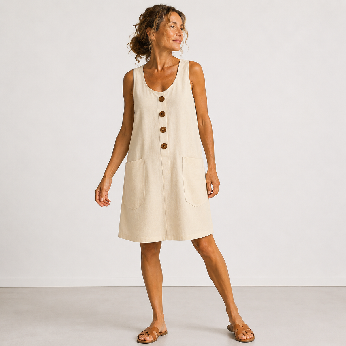 Phoebe - Sleeveless Cotton and Linen Dress