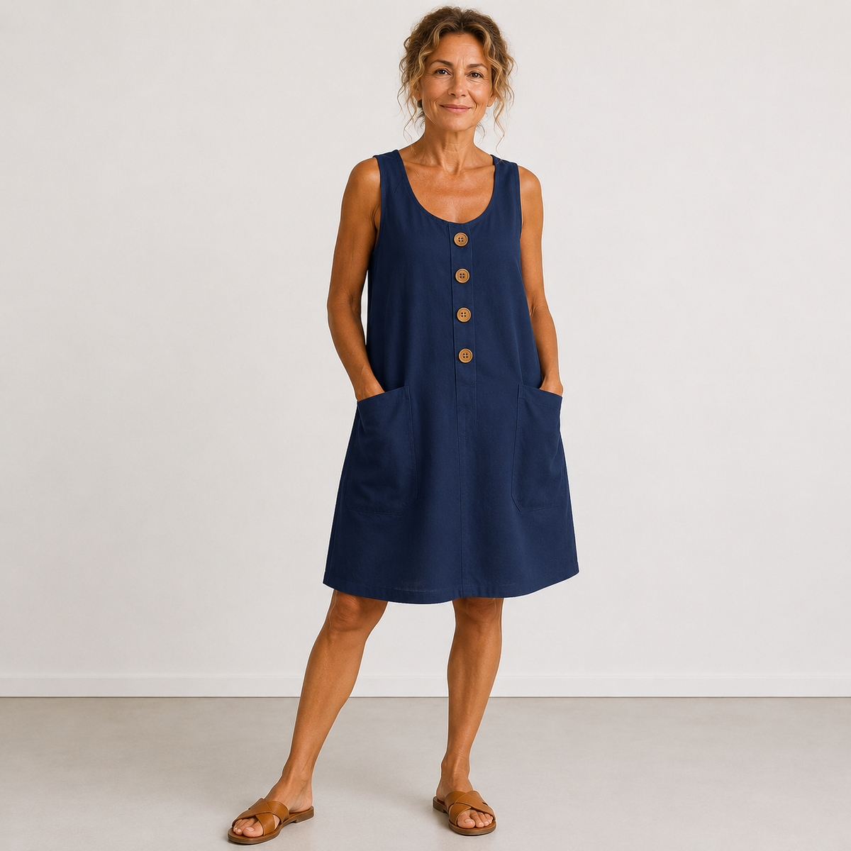 Phoebe - Sleeveless Cotton and Linen Dress