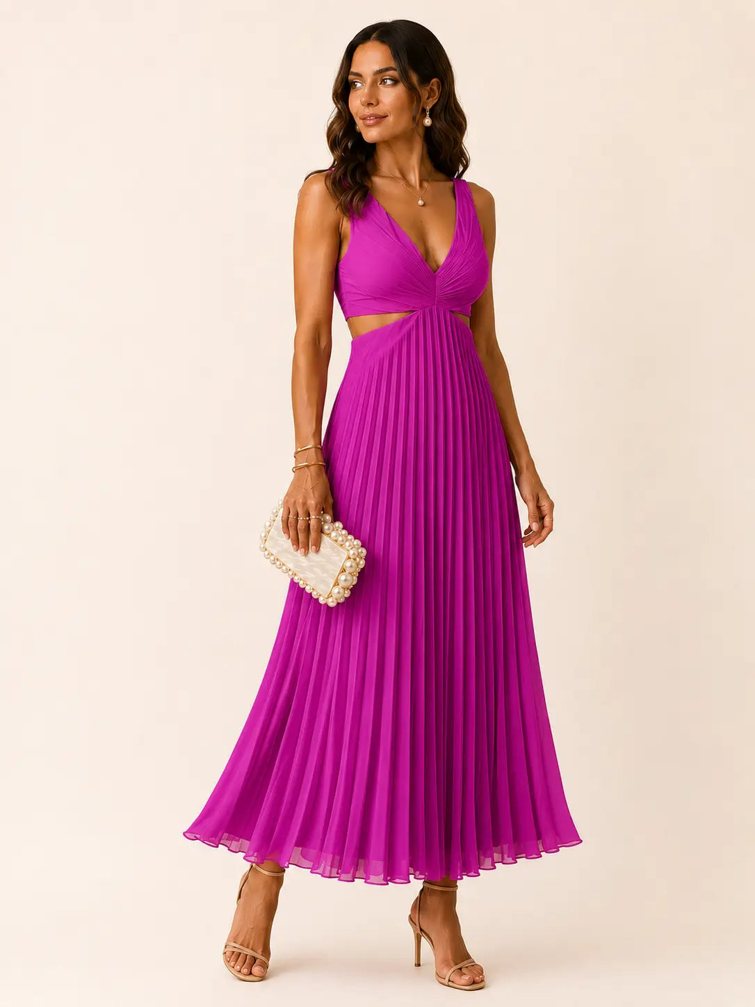 Beatrix – Pleated V-Neck Maxi Dress
