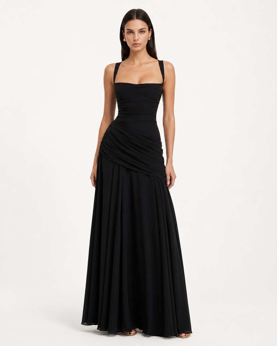 Kira – Ruched Square Neck Maxi Dress