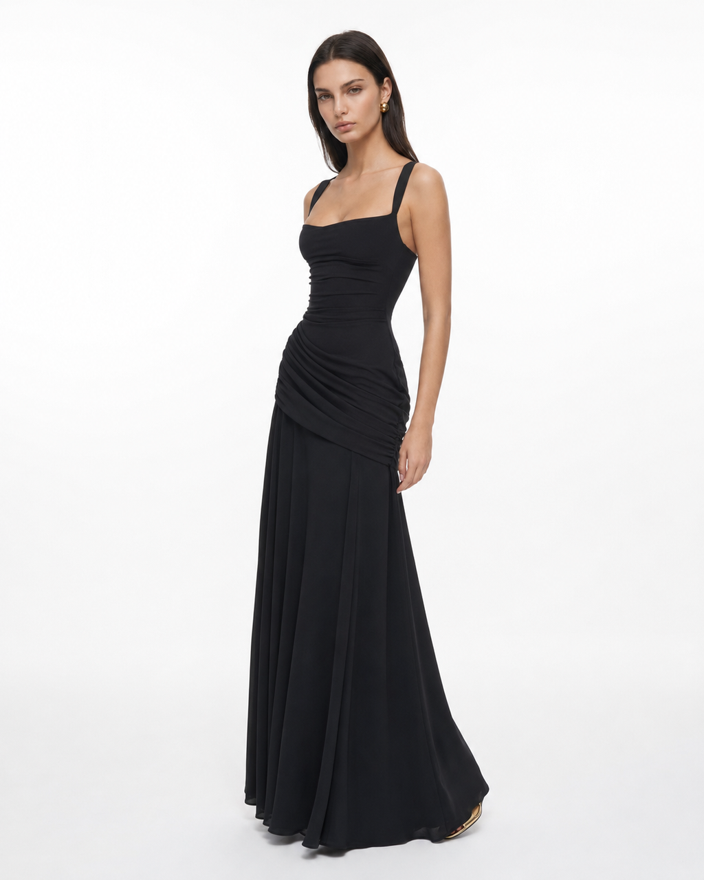 Kira – Ruched Square Neck Maxi Dress