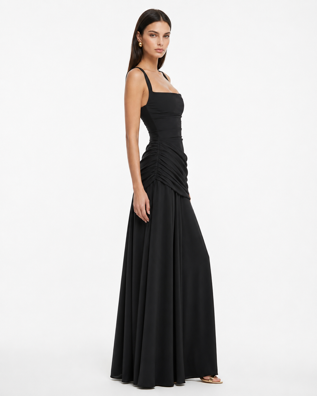 Kira – Ruched Square Neck Maxi Dress