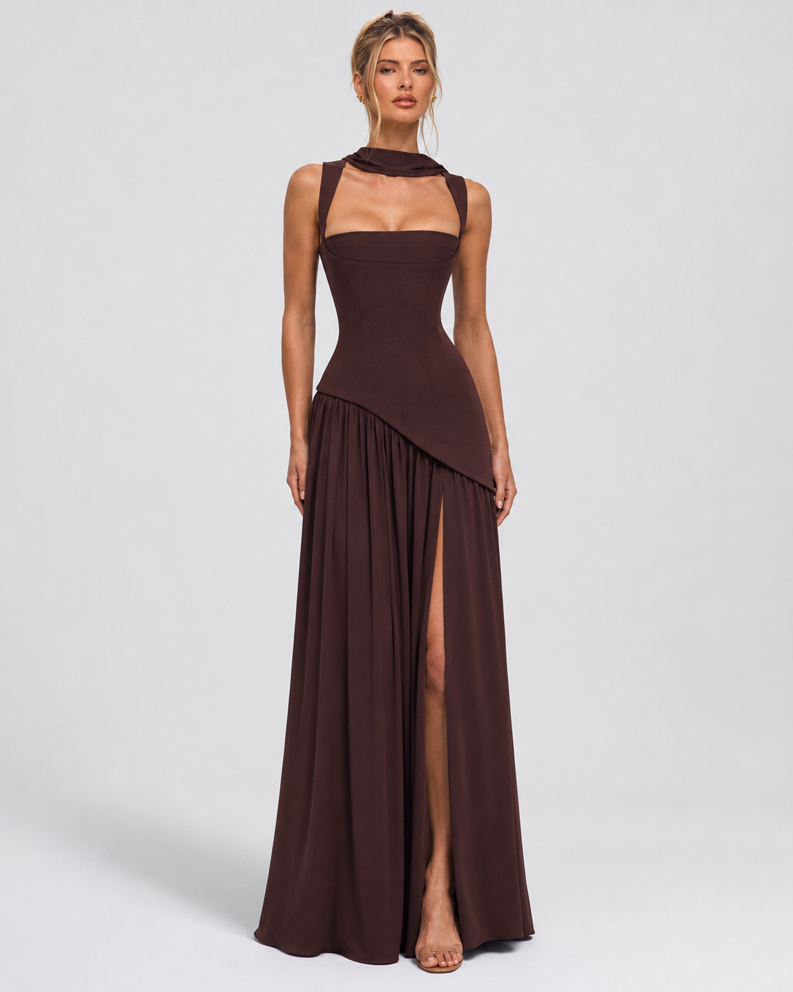 Kirsty – Corset Maxi Dress with Scarf