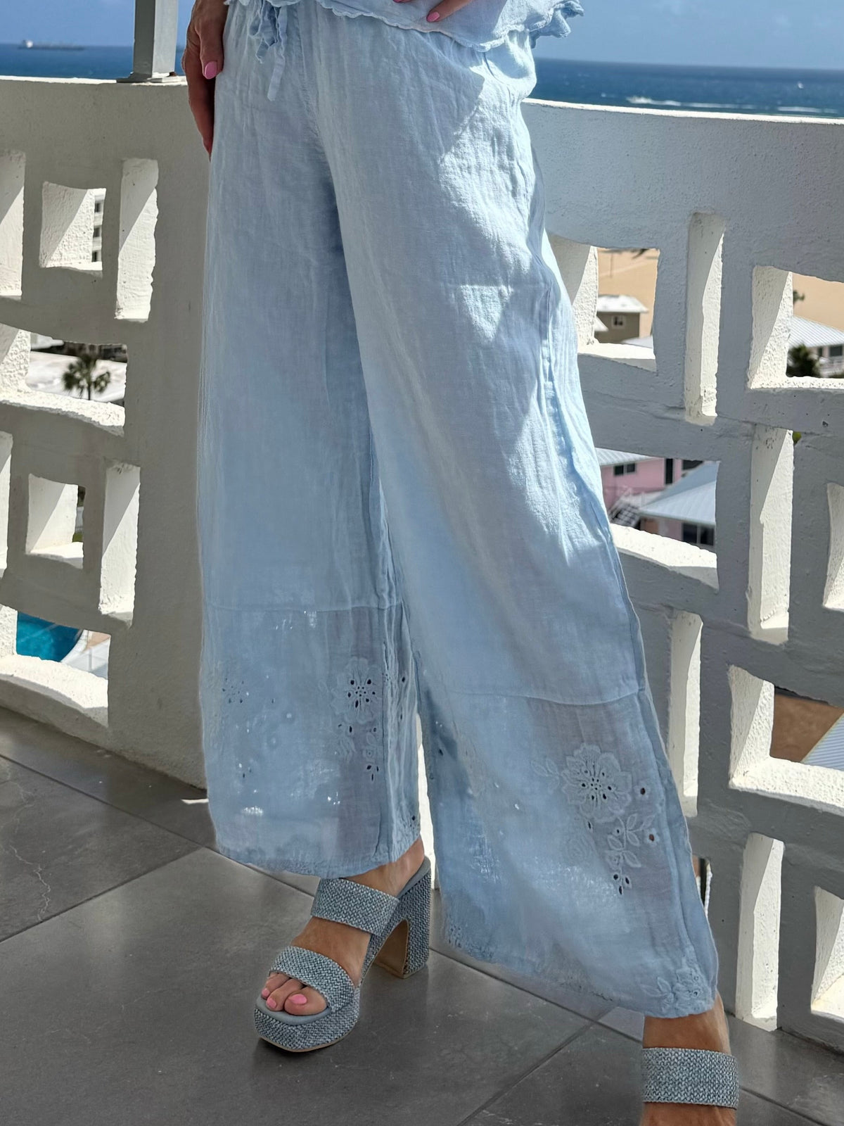 100% Linen Eyelet Detail Pant | PA268