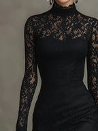 Amanda – Elegant Black Lace Maxi Dress