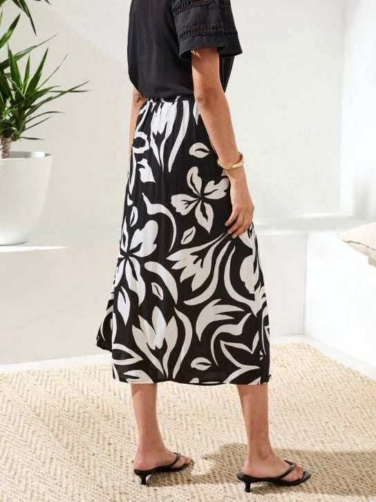 Printed Wrap-Front Pull-On Midi Skirt | SK224