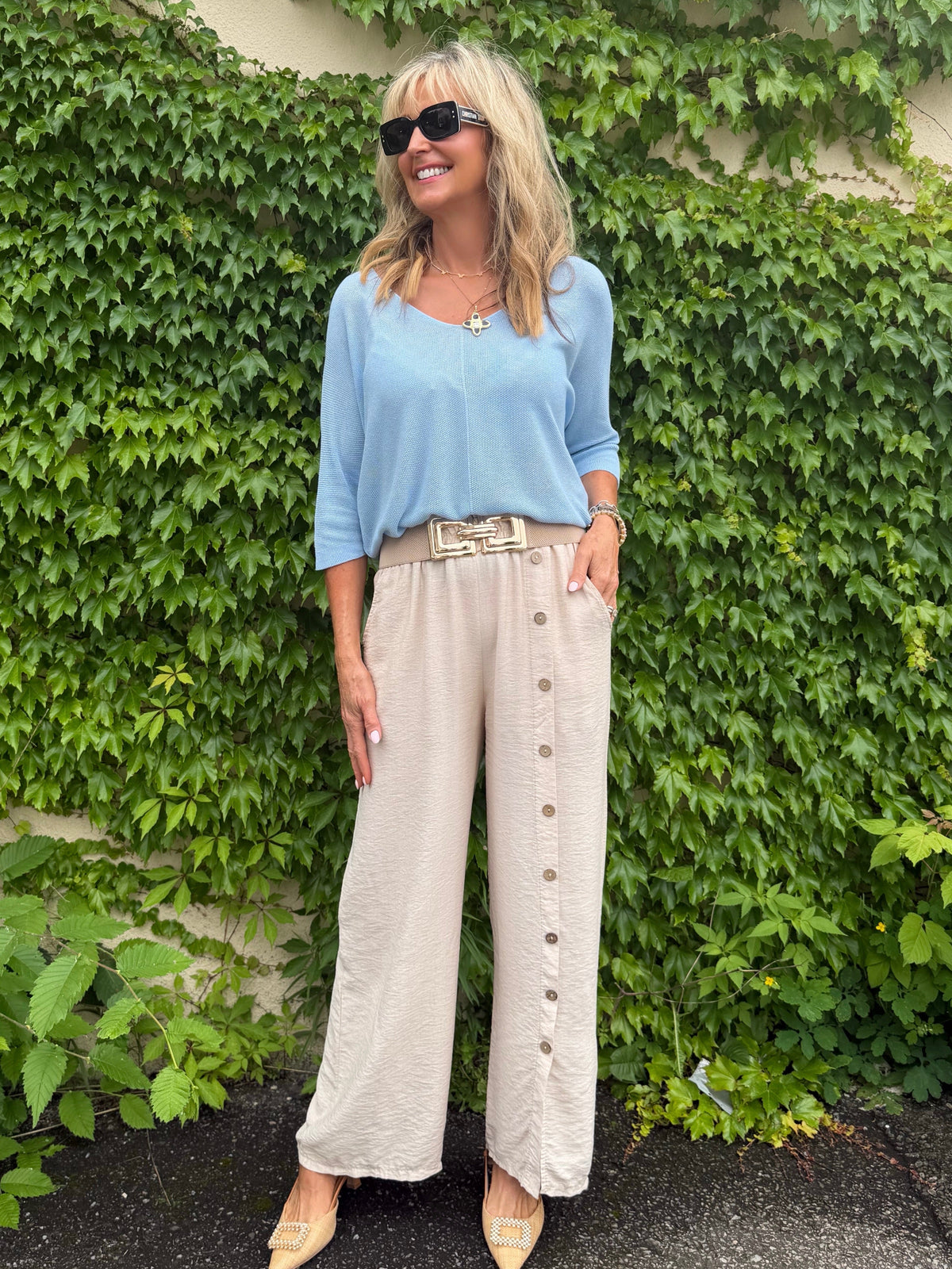 Stunning Italian Pant With Full Length Button Detail | PA271