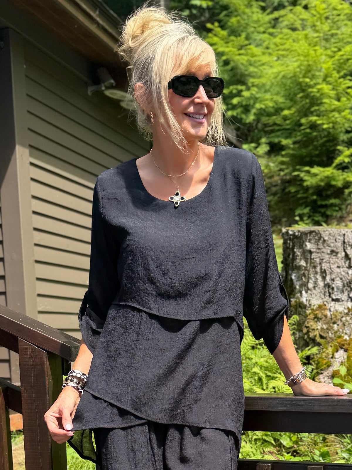 Breezy & Beautiful Layered Shark Bite Tunic | T349