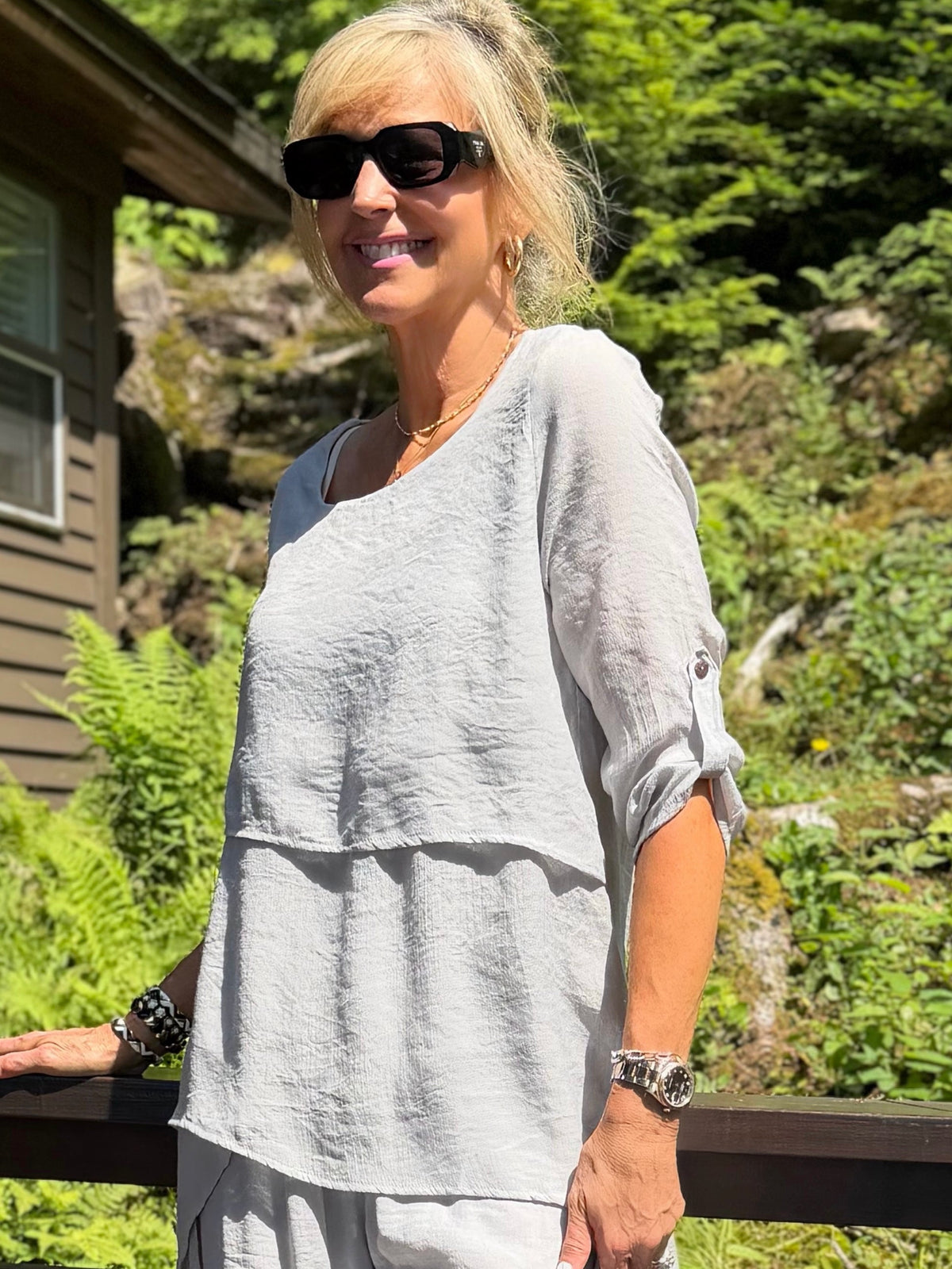 Breezy & Beautiful Layered Shark Bite Tunic | T349