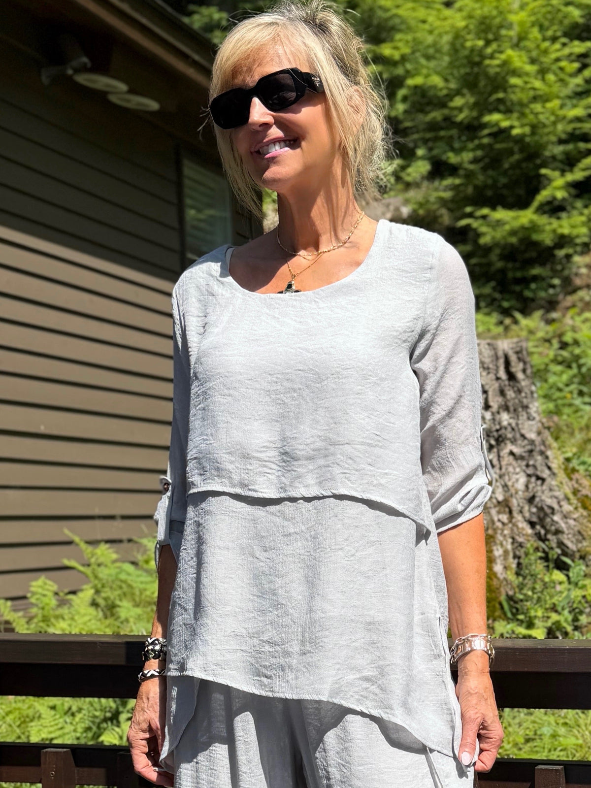 Breezy & Beautiful Layered Shark Bite Tunic | T349