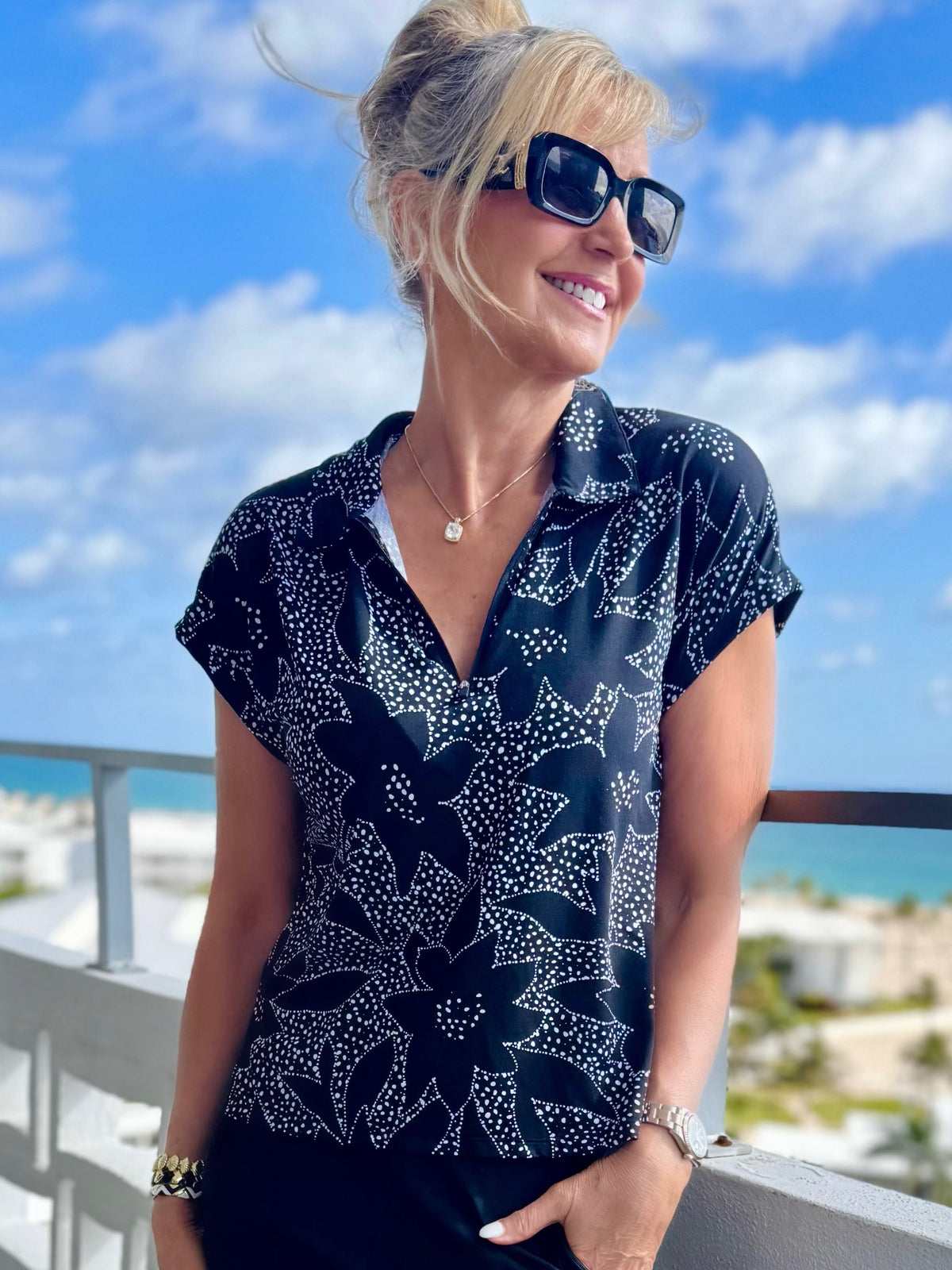 Athleisure Quarter-Zip Polo Top | T291