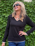 Cozy Contrast V-Neck Sweater | SW260