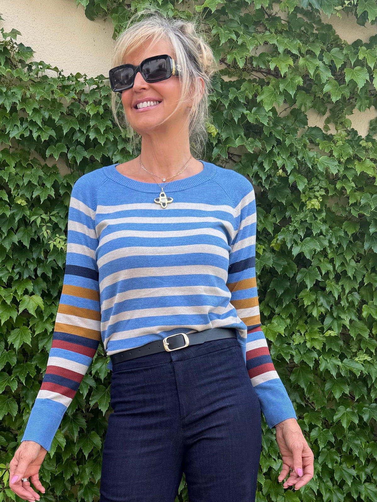 Soft Crew Neck Striped Sweater | SW261