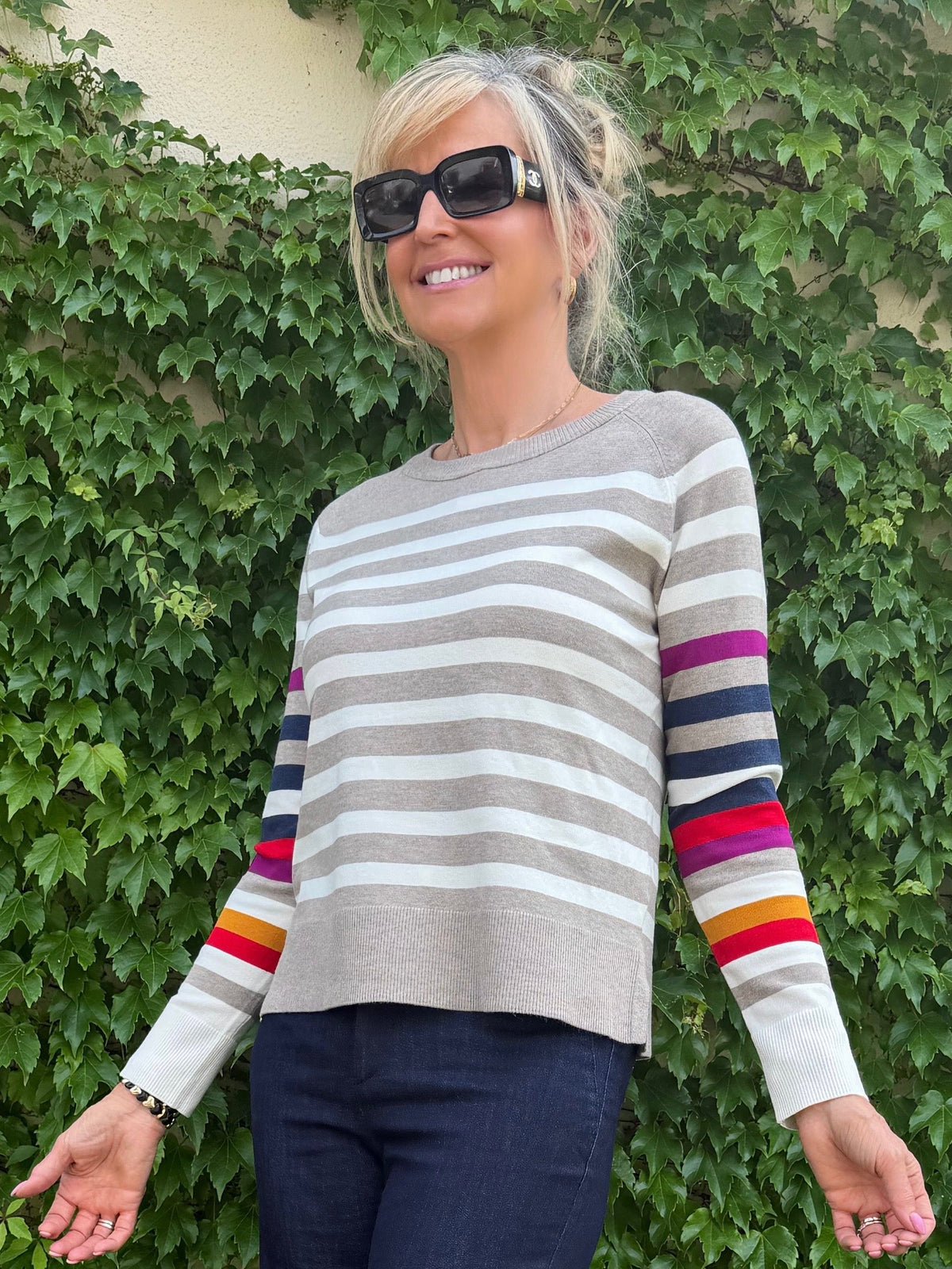Soft Crew Neck Striped Sweater | SW261