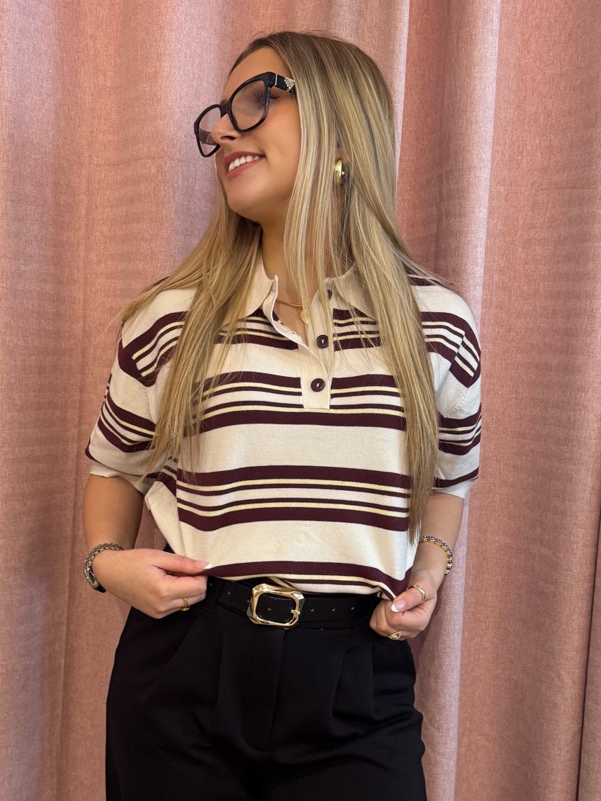Super Soft Striped Top With Collared | T319