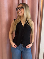 Classic Black Vest With Open Back | V211
