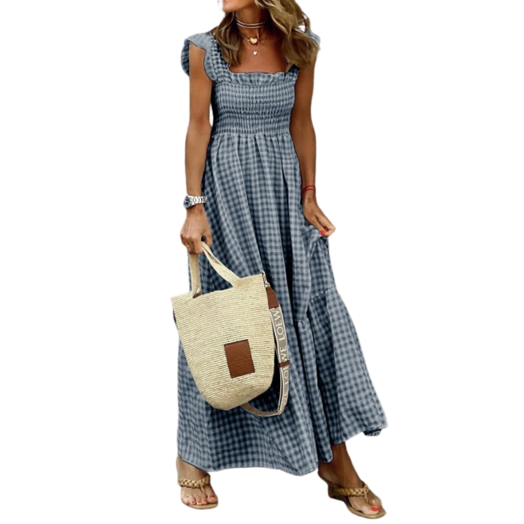 Jovienne – Retro Plaid Flounce Maxi Dress