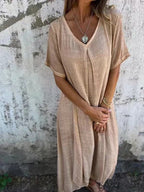 Naia™ – V-Neck Dress in Cotton & Linen