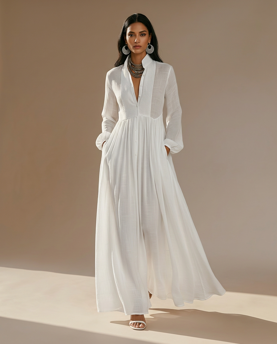 Nerys - Trendy Linen Maxi Dress