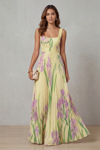 Vivien - Watercolour Floral Pleated Maxi Dress