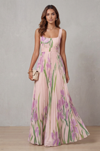 Vivien - Watercolour Floral Pleated Maxi Dress
