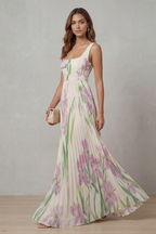 Vivien - Watercolour Floral Pleated Maxi Dress