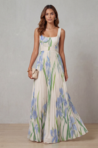 Vivien - Watercolour Floral Pleated Maxi Dress