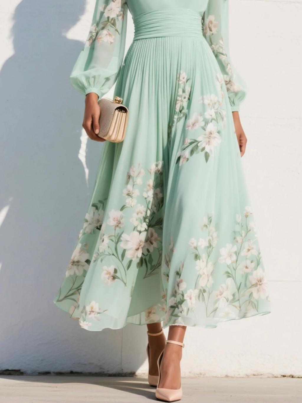 Orla - Light Green Chiffon Midi Dress