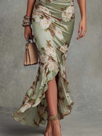 Gracie - Flowy Floral Satin Midi Dress