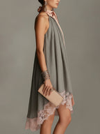 Siobhan - Satin Halter Mini Dress with Lace