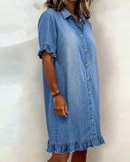 Georgie - Flattering Ruched Denim Dress