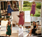 Quenby - Deep V-Neck Knot Waist A-Line Dress
