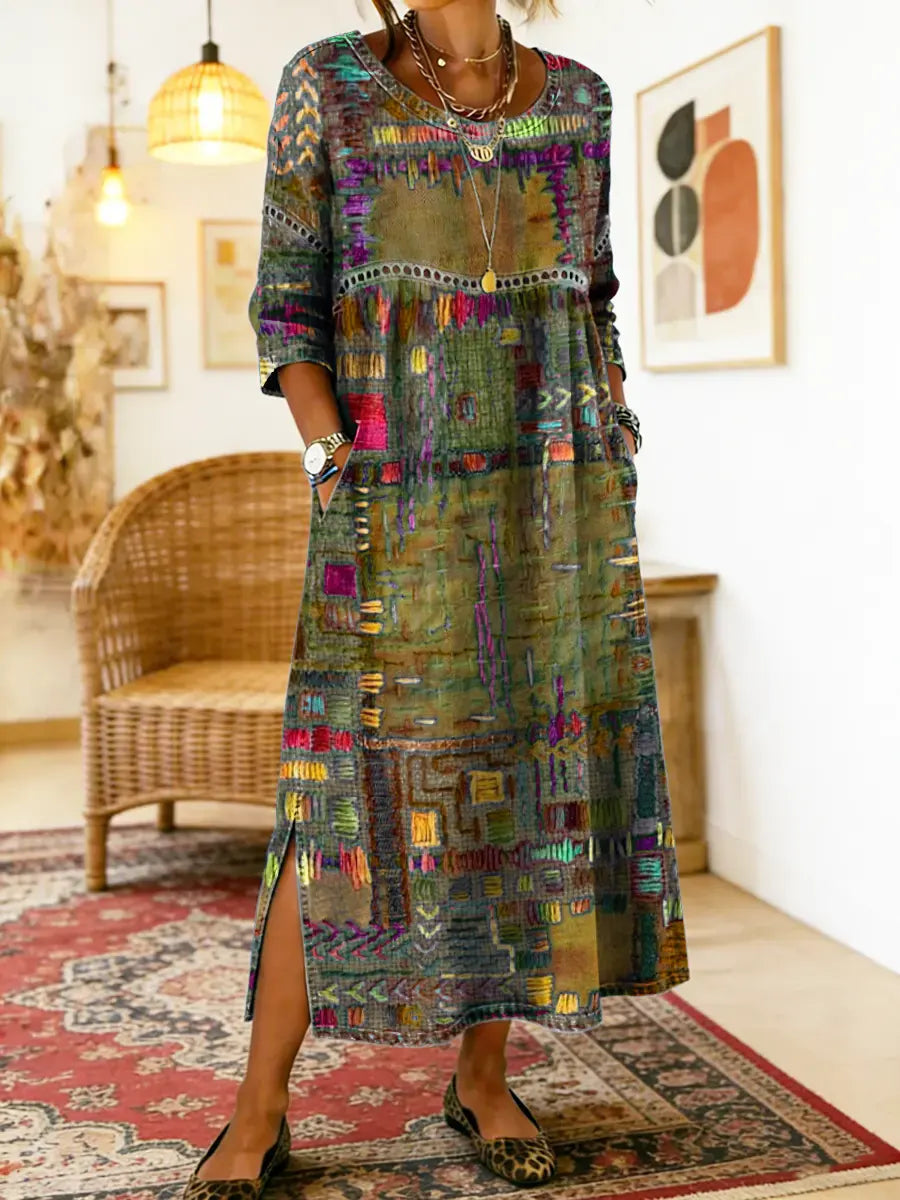 Thessaly - Ethnic Patchwork Denim Dress