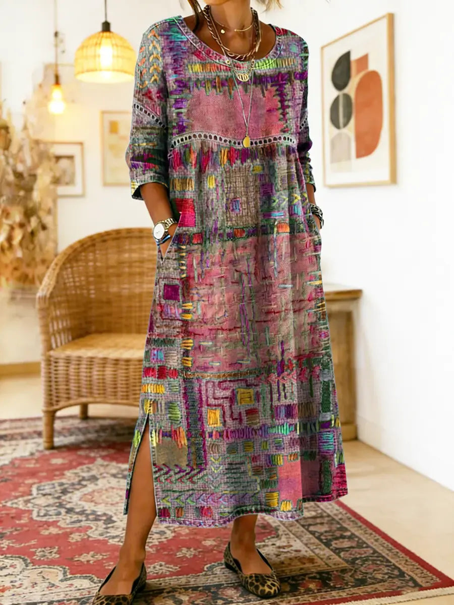Thessaly - Ethnic Patchwork Denim Dress