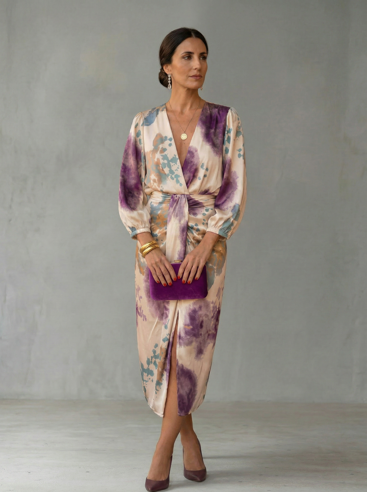 Raine – Elegant V-Neck Wrap Dress with Adjustable Waist Tie